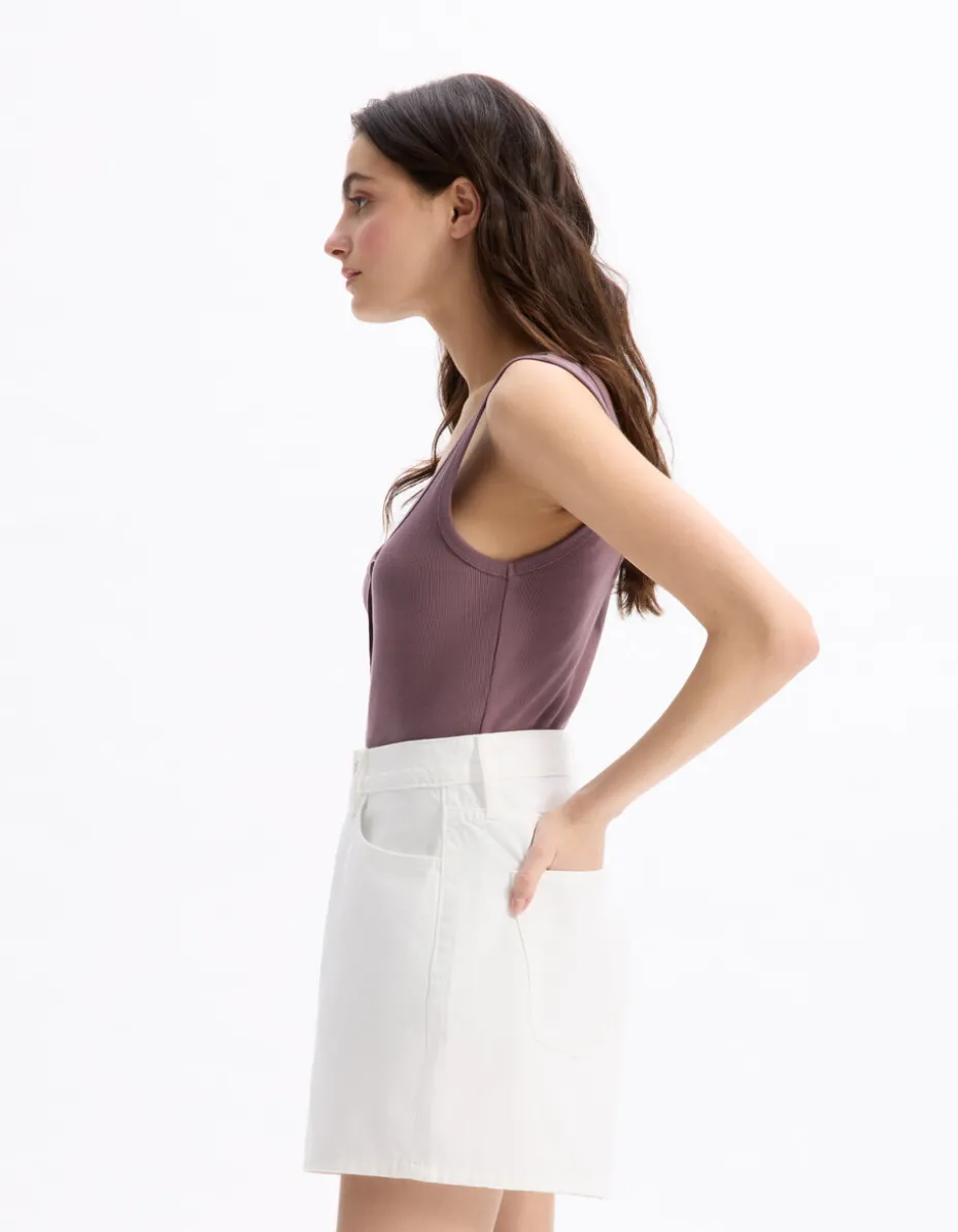 Geribbeld cropped tanktopje - paars