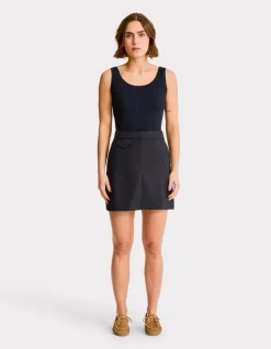 Geribbeld gebreid tanktopje - marineblauw