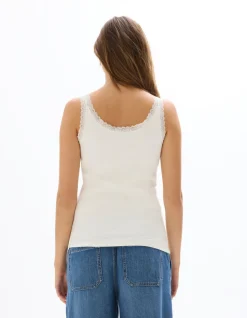 Geribbeld kanten tanktopje - ecru