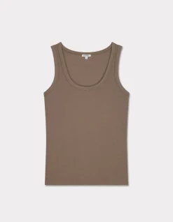 Geribbeld stretchkatoenen tanktopje - taupe