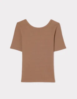 Geribbeld T-shirt met korte mouwen - beige