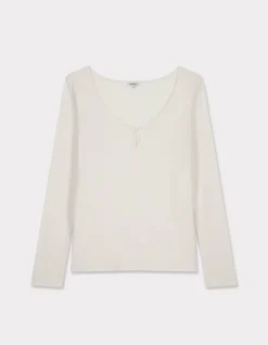 Geribbeld T-shirt met lange mouwen - ecru