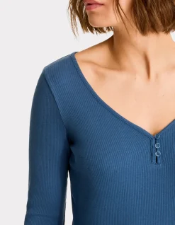 Geribbeld T-shirt met lange mouwen - blauw