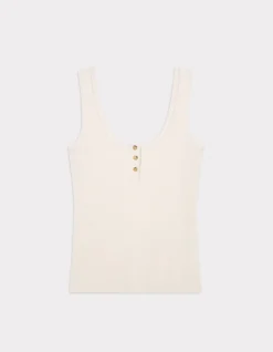 Geribbelde cropped tanktop - beige