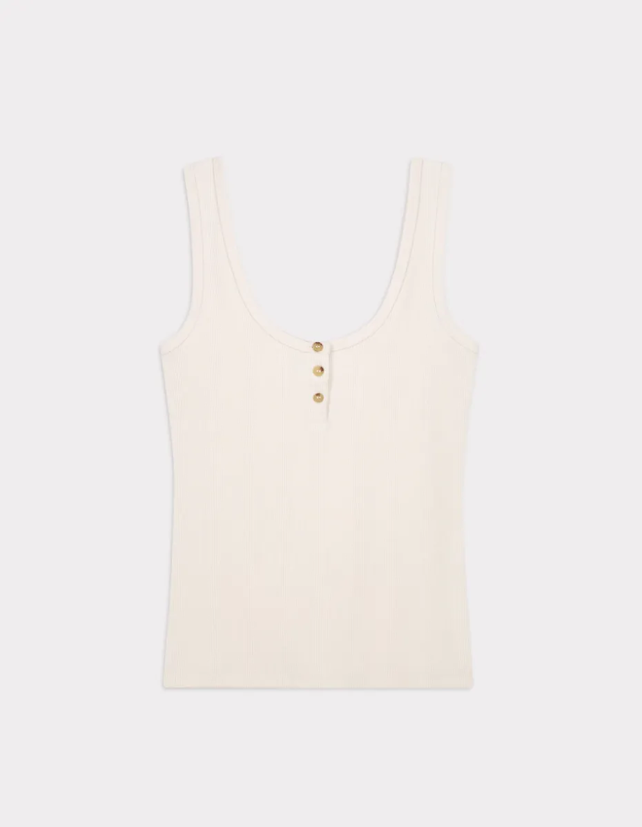 Geribbelde cropped tanktop - beige