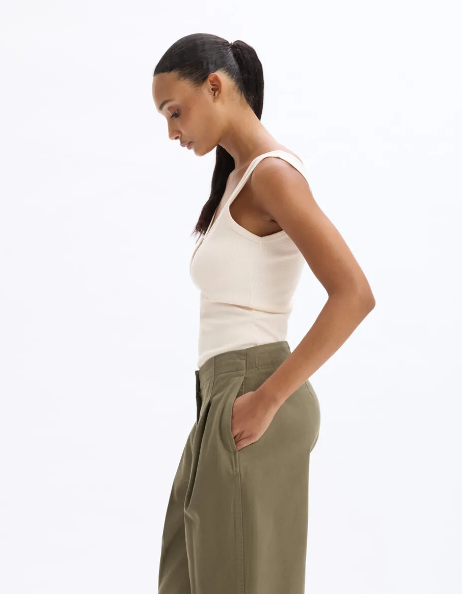 Geribbelde cropped tanktop - beige