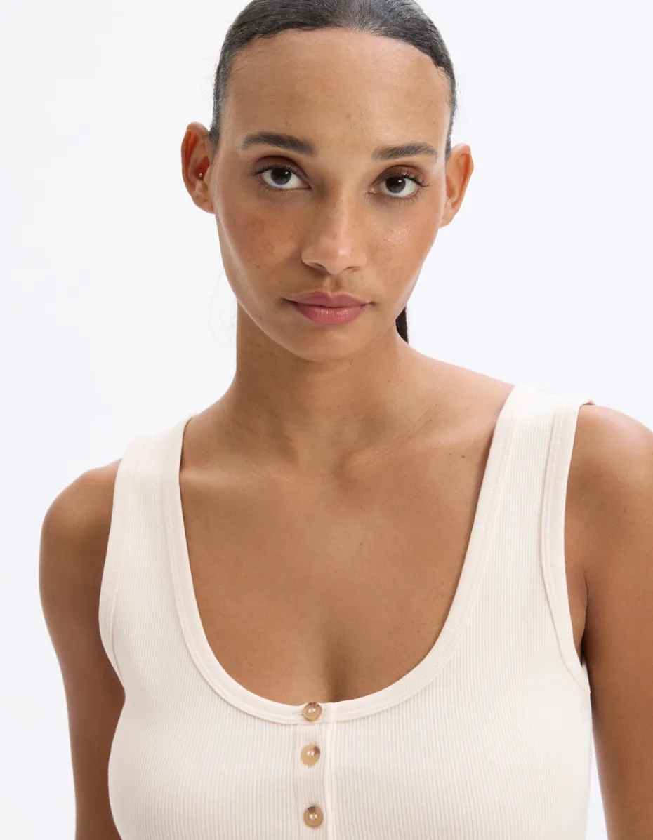 Geribbelde cropped tanktop - beige