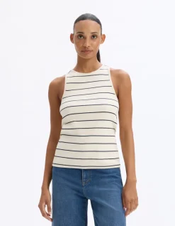 Geribbelde gestreepte tanktop - marineblauw