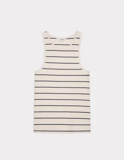 Geribbelde gestreepte tanktop - marineblauw