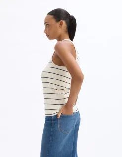 Geribbelde gestreepte tanktop - marineblauw