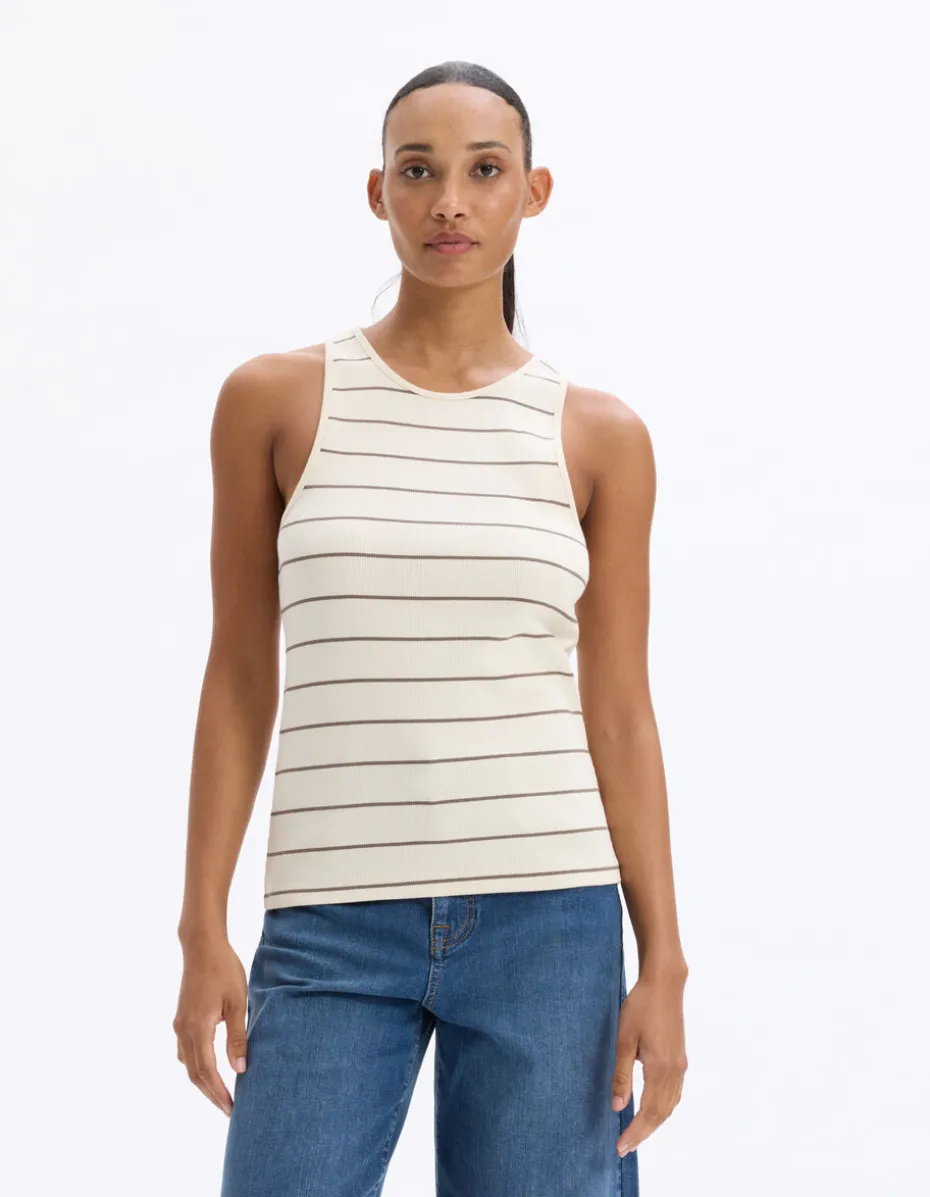 Geribbelde gestreepte tanktop - kaki