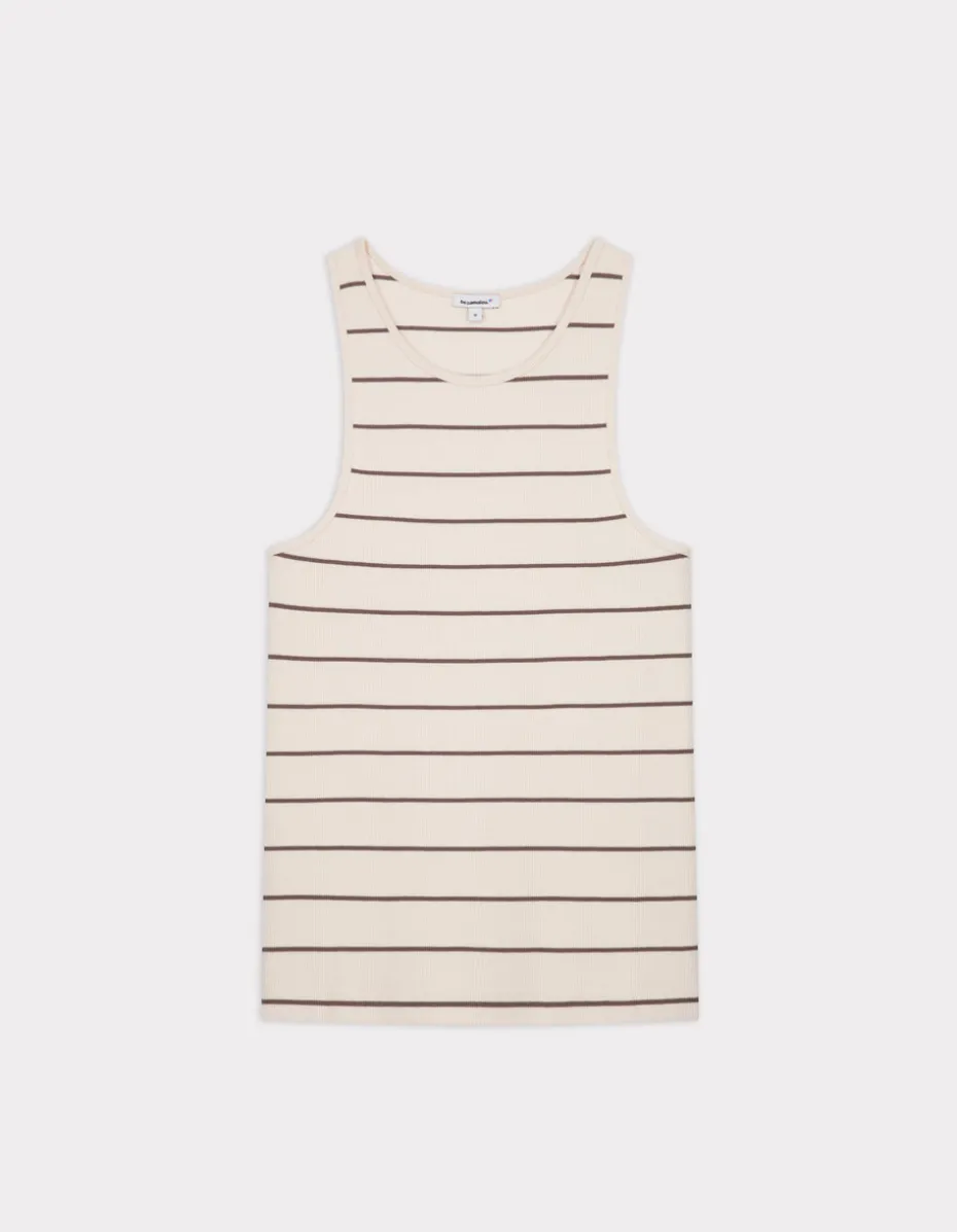 Geribbelde gestreepte tanktop - kaki