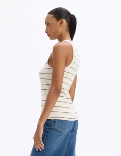 Geribbelde gestreepte tanktop - kaki