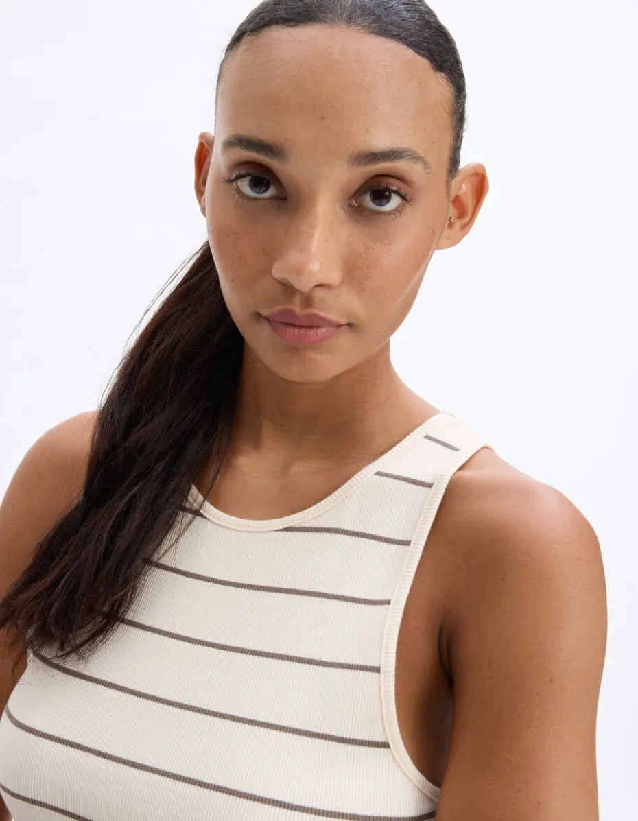 Geribbelde gestreepte tanktop - kaki