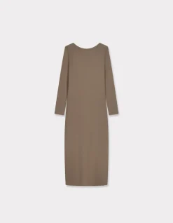 Geribbelde lange jurk - beige