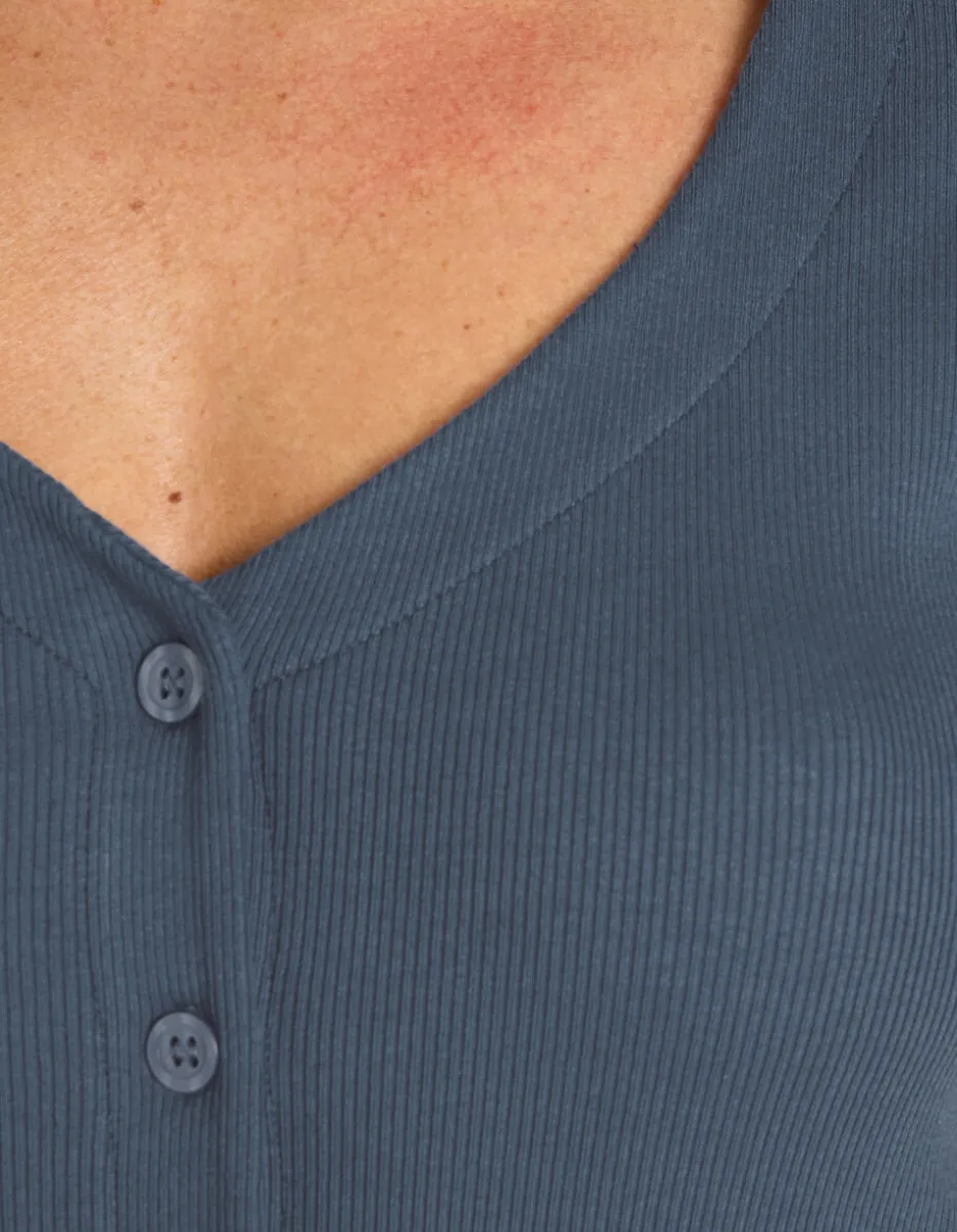 Geribbelde maxi-jurk met knoopjes - blauw