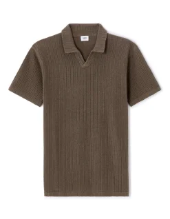 Geribd gebreide regular fit polo - taupe