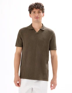 Geribd gebreide regular fit polo - taupe
