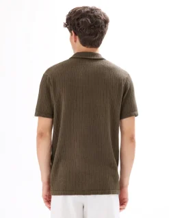 Geribd gebreide regular fit polo - taupe