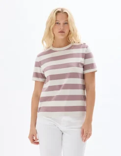 Gestreept geknoopt T-shirt - iris
