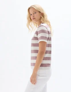 Gestreept geknoopt T-shirt - iris