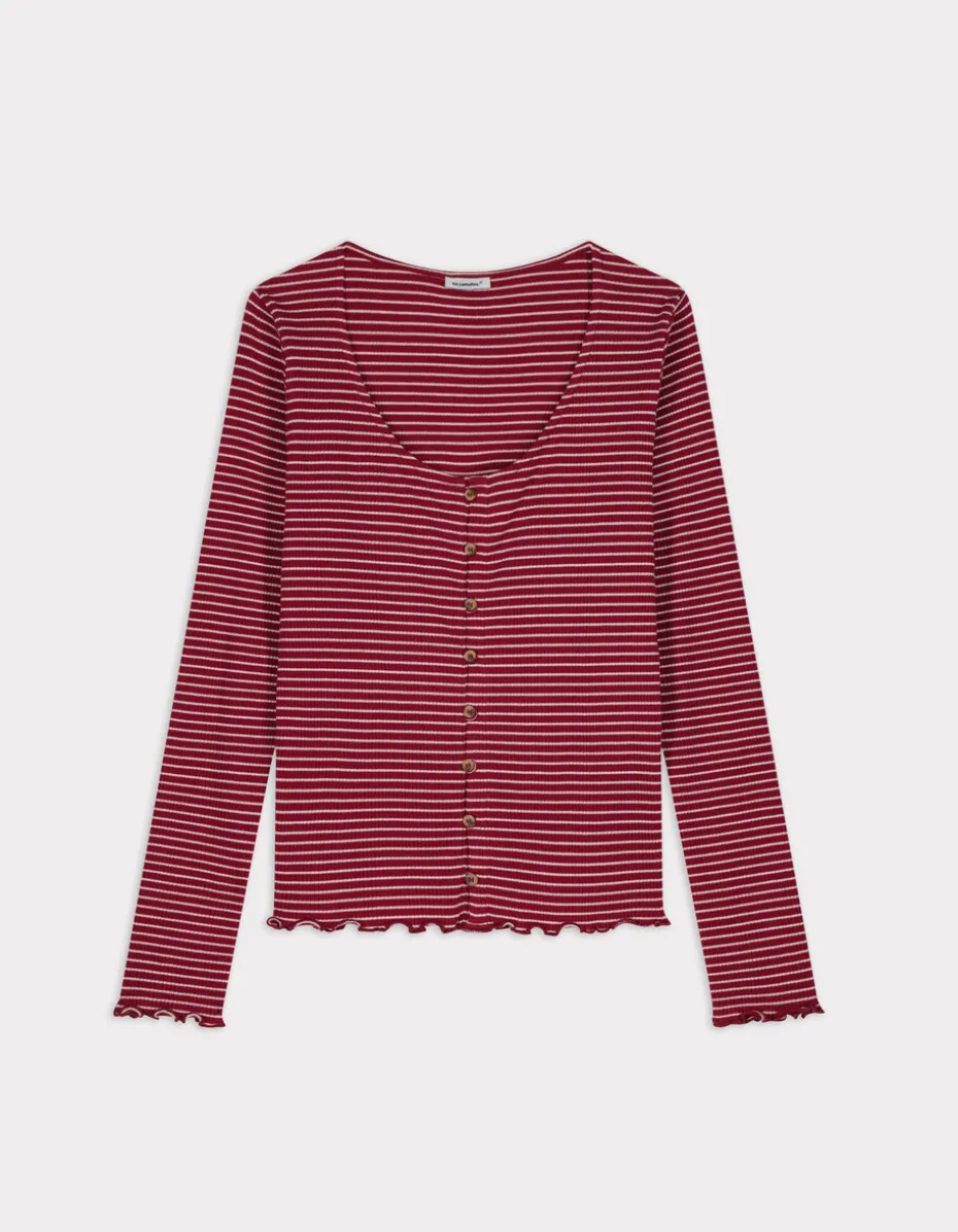 Gestreept geribbeld T-shirt - rood