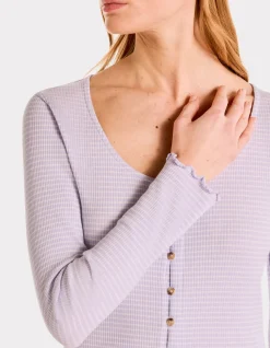 Gestreept geribbeld T-shirt - paars