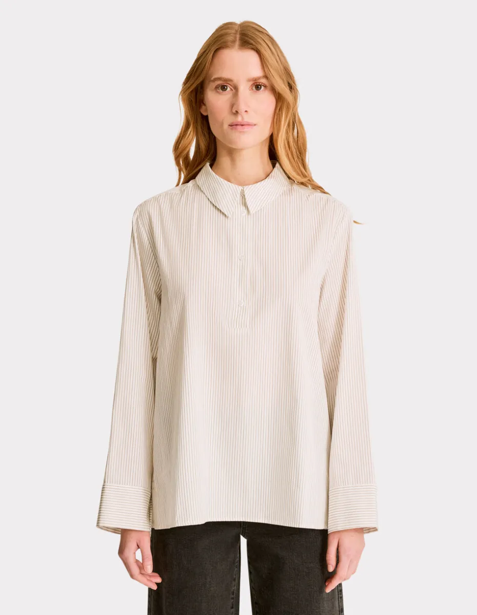 Gestreept overhemd met zijopening - beige