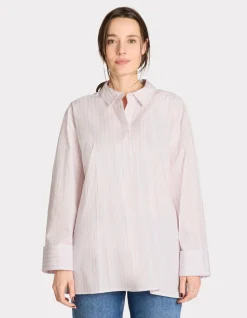Gestreept shirt met zijopening - roze