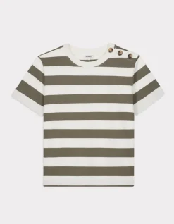 Gestreept T-shirt met knoopjes - kaki