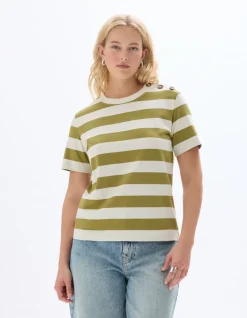Gestreept T-shirt met knopen - bamboe