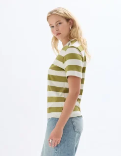 Gestreept T-shirt met knopen - bamboe