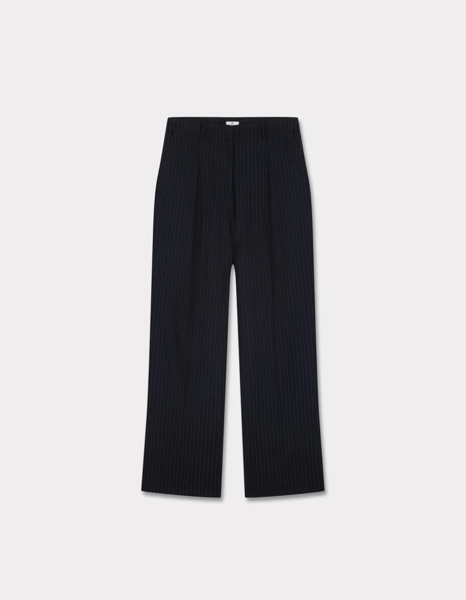 Gestreepte pantalon - marineblauw