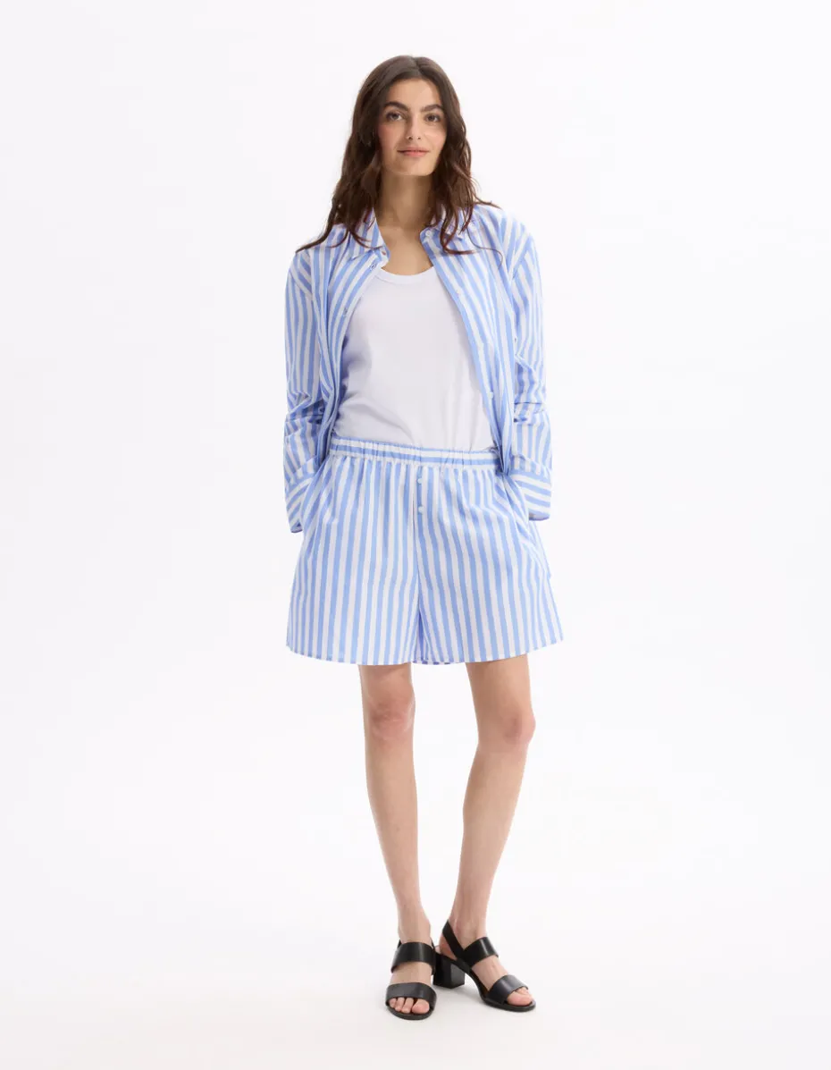 Gestreepte poplin korte broek - blauw