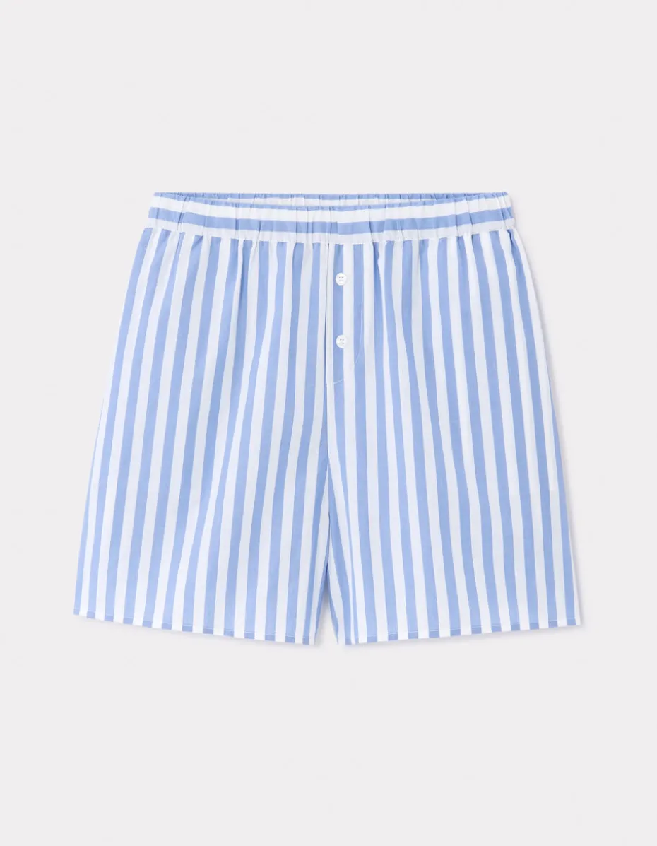 Gestreepte poplin korte broek - blauw