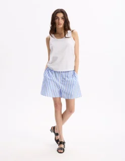 Gestreepte poplin korte broek - blauw