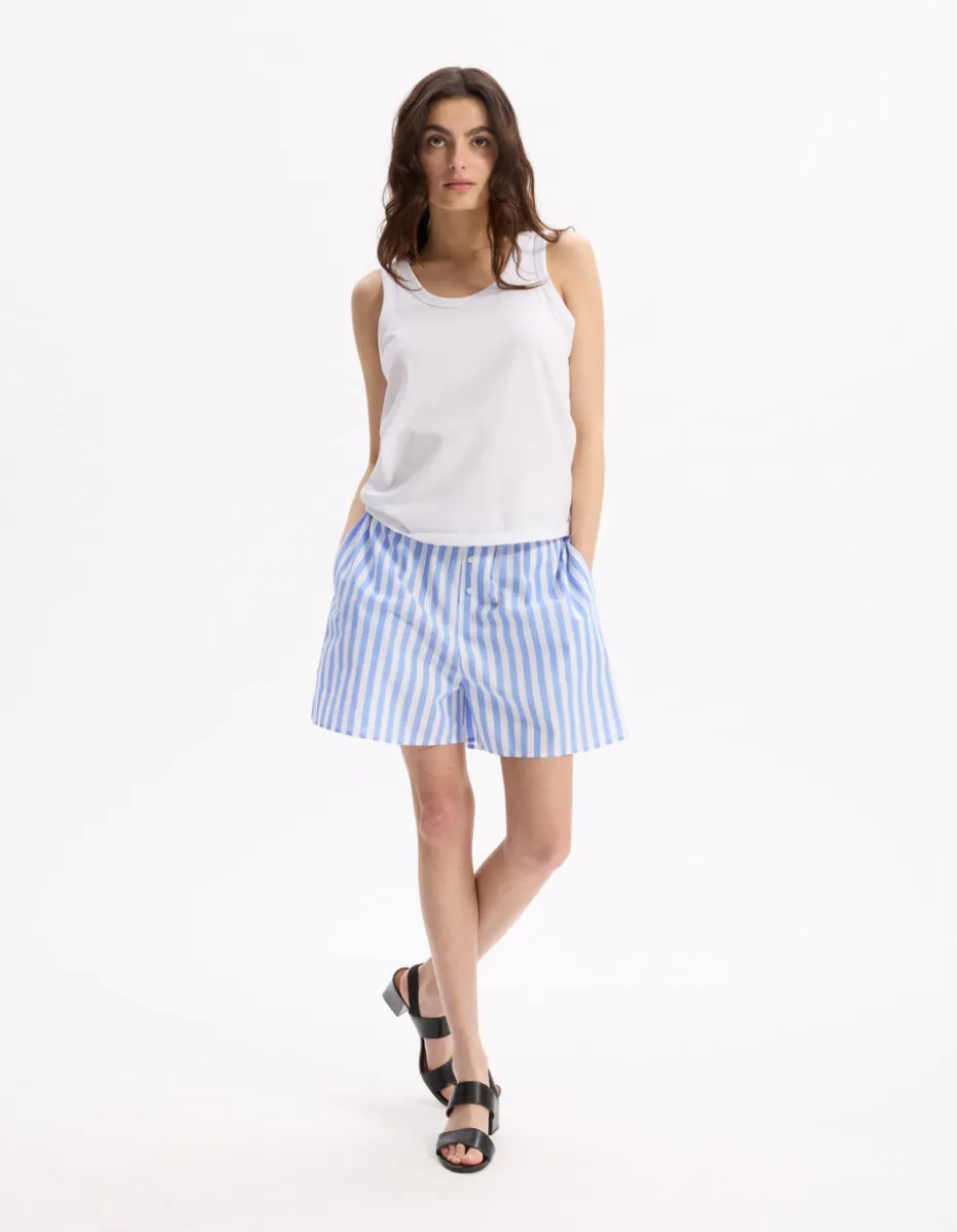 Gestreepte poplin korte broek - blauw