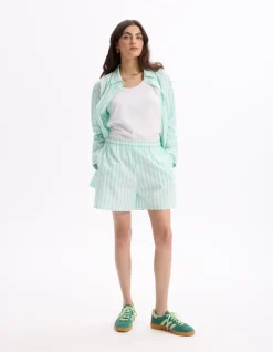Gestreepte poplin shorts - watergroen