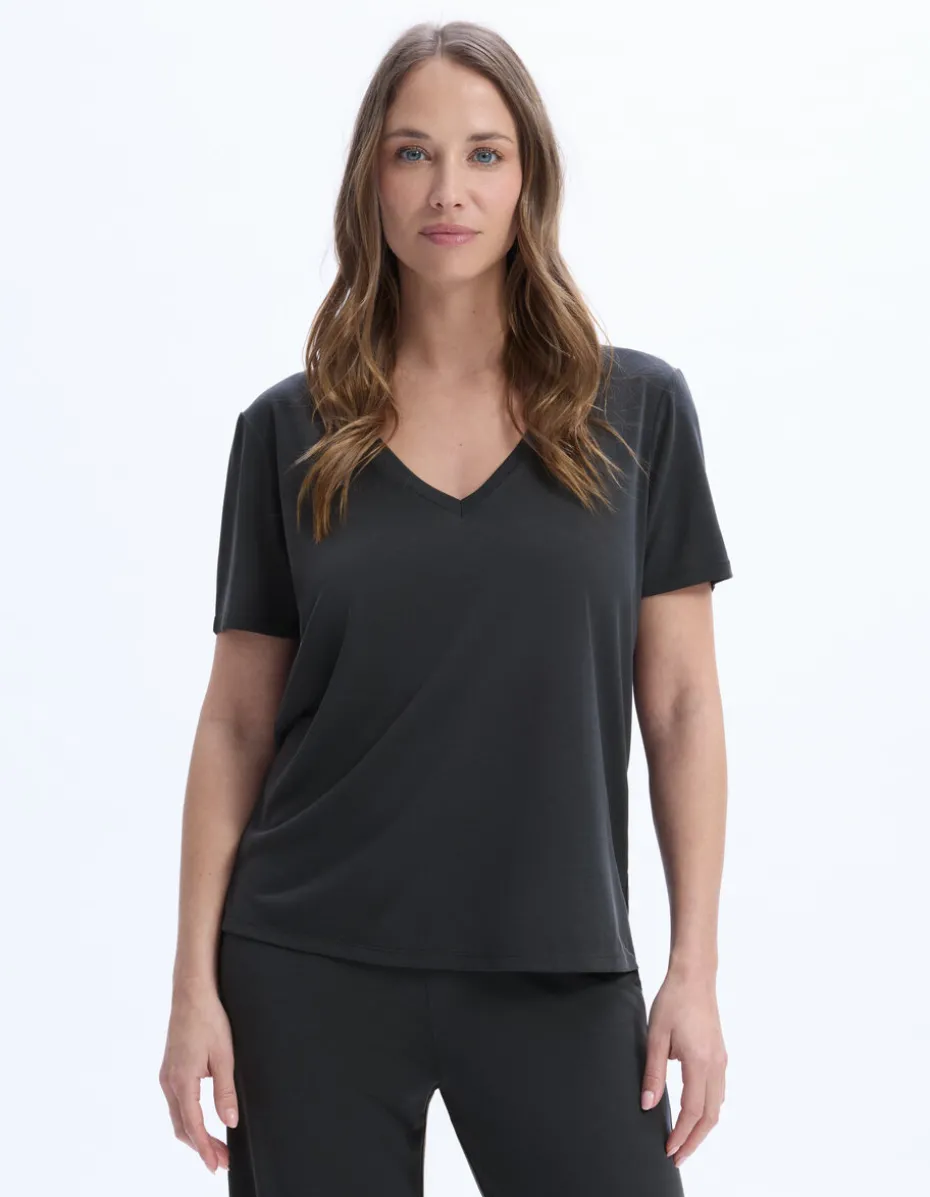 Getailleerd modal V-hals T-shirt - grijs