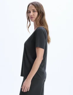 Getailleerd modal V-hals T-shirt - grijs