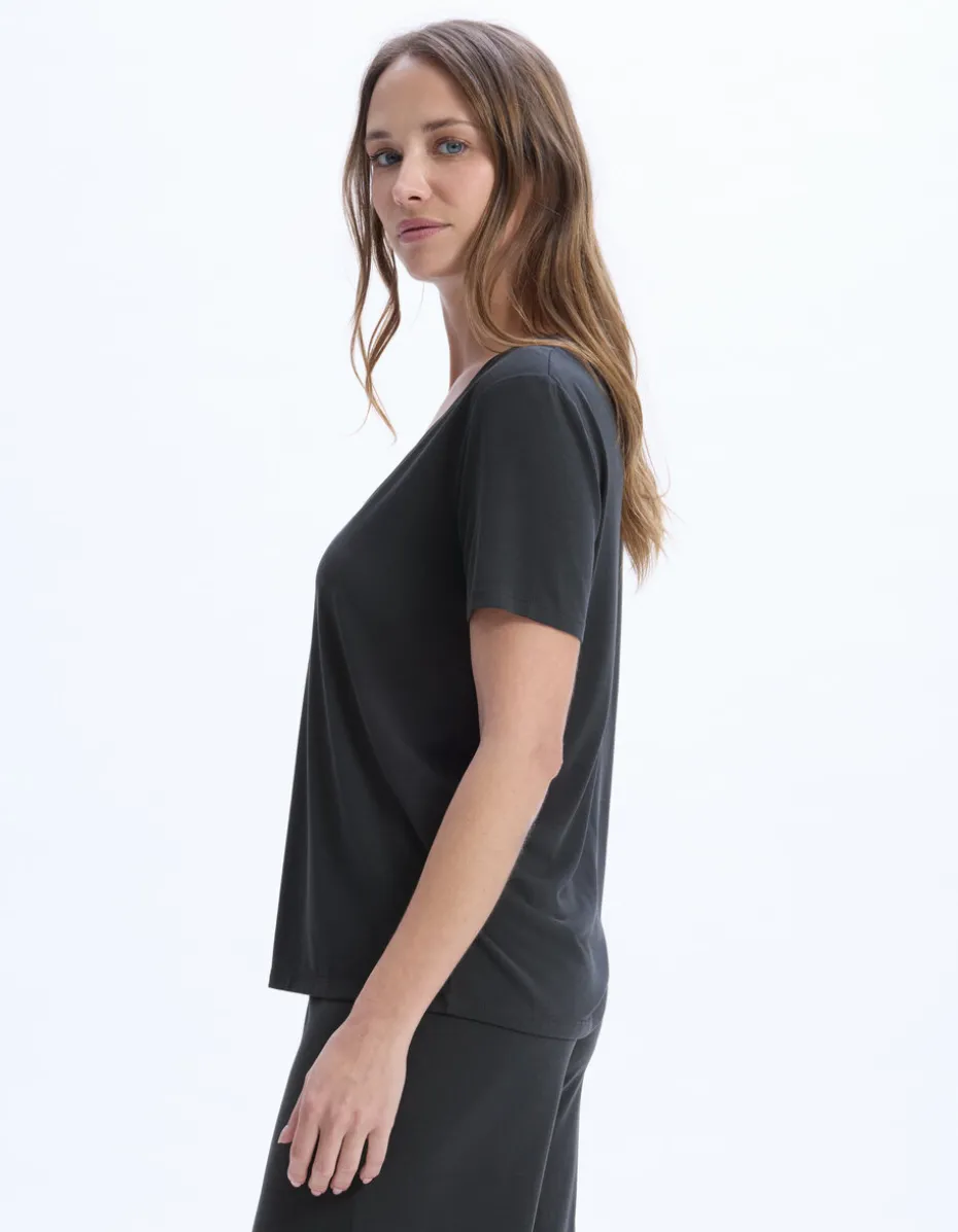 Getailleerd modal V-hals T-shirt - grijs