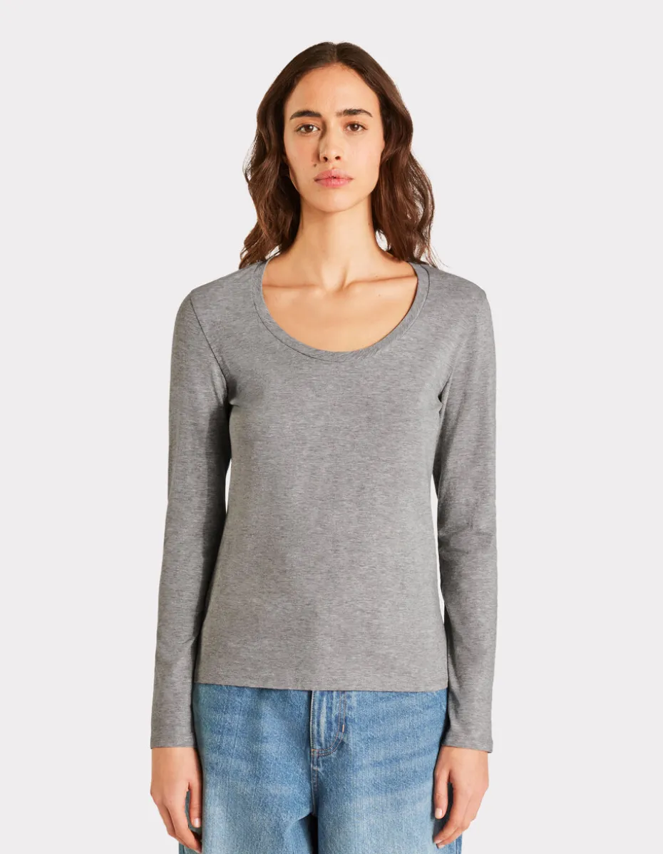 Getailleerd T-shirt met lange mouwen - lichtgrijs