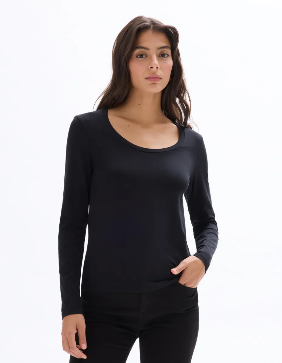 Getailleerd T-shirt met lange mouwen - Zwart