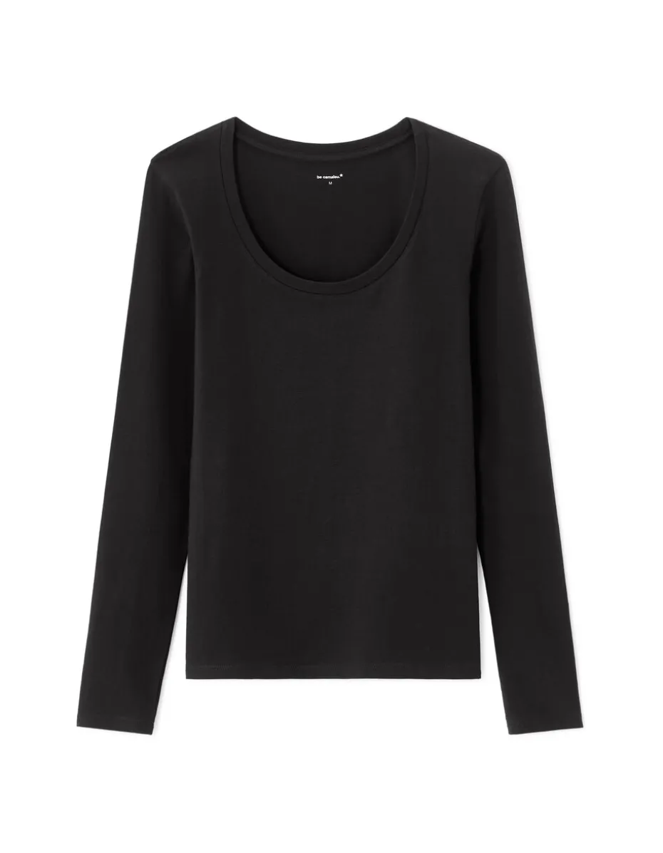 Getailleerd T-shirt met lange mouwen - Zwart