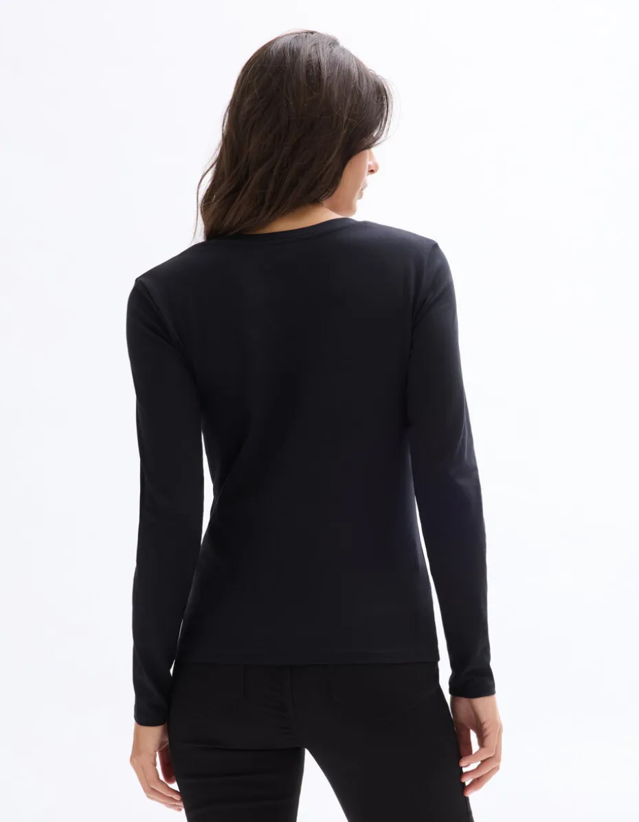 Getailleerd T-shirt met lange mouwen - Zwart