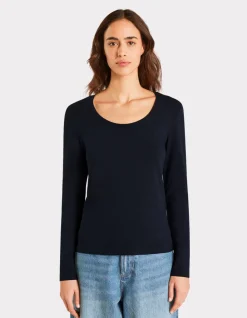 Getailleerd T-shirt met lange mouwen - marineblauw