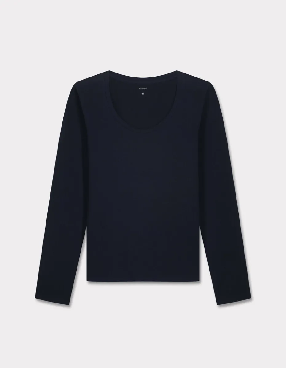 Getailleerd T-shirt met lange mouwen - marineblauw