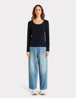 Getailleerd T-shirt met lange mouwen - marineblauw