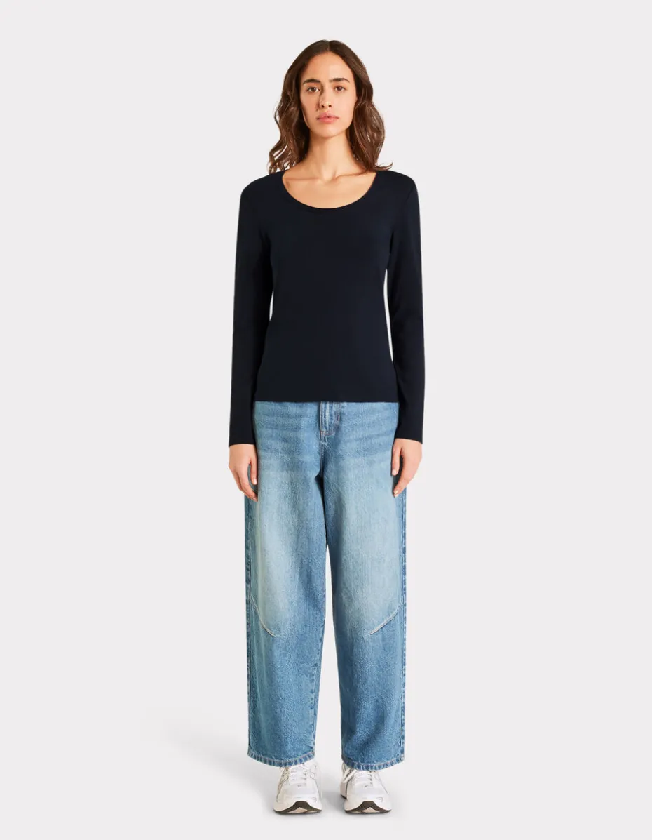 Getailleerd T-shirt met lange mouwen - marineblauw