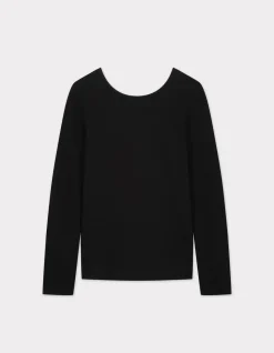 Getailleerd T-shirt met wijde halslijn - zwart
